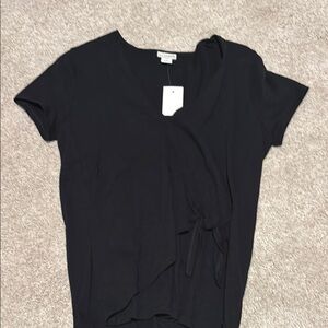 Women's Black V-Neck Tie-Front Top